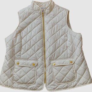 WOMEN'S QUILTED CLASSIC IVORY VEST W/ GOLD BUTTONS & ZIPPER BY ST JOHN'S BAY- XL